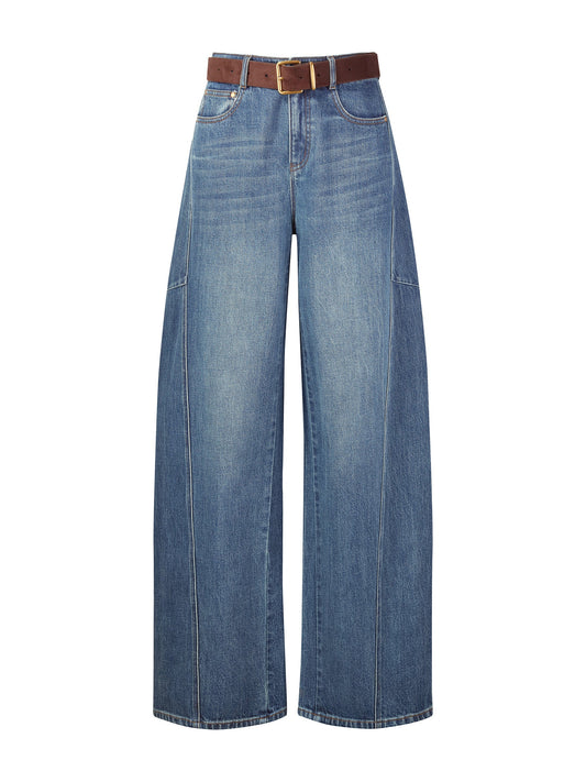 [Preview] Cotton Denim Women Curved Leg Jeans With Belt
