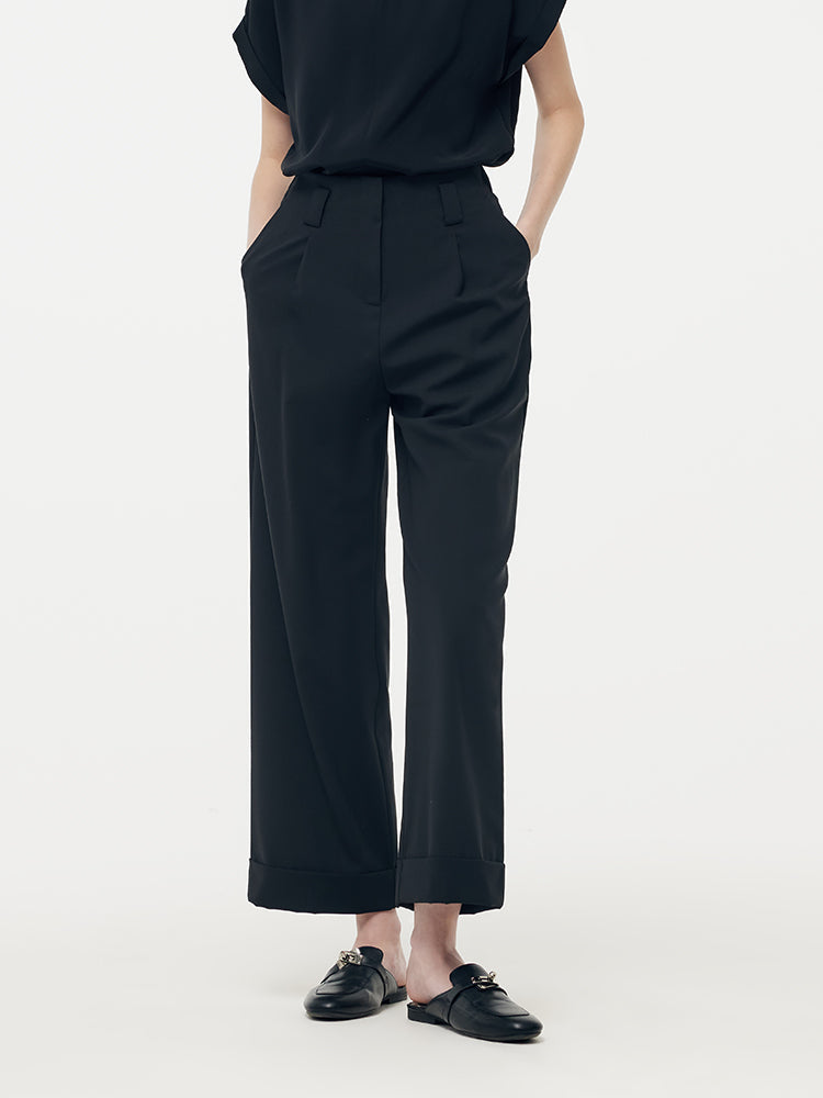 Machine Washable Wool Blend Women Straight Ankle Length Pants