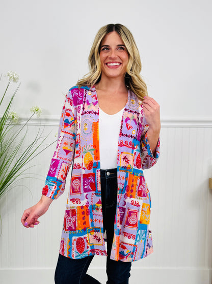 Layered in Spring Cardigan In Beach Print