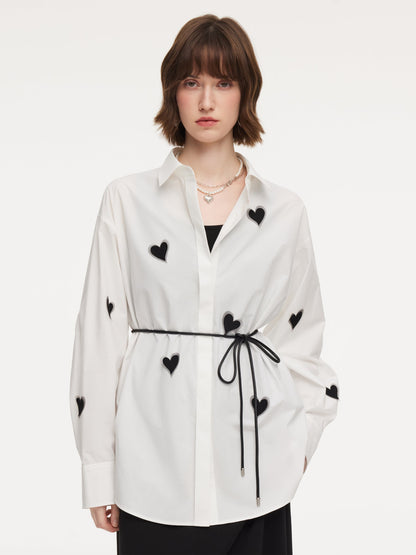 3D Heart Shirt And Sleeveless Dress Two-Piece Set With Tie String Belt