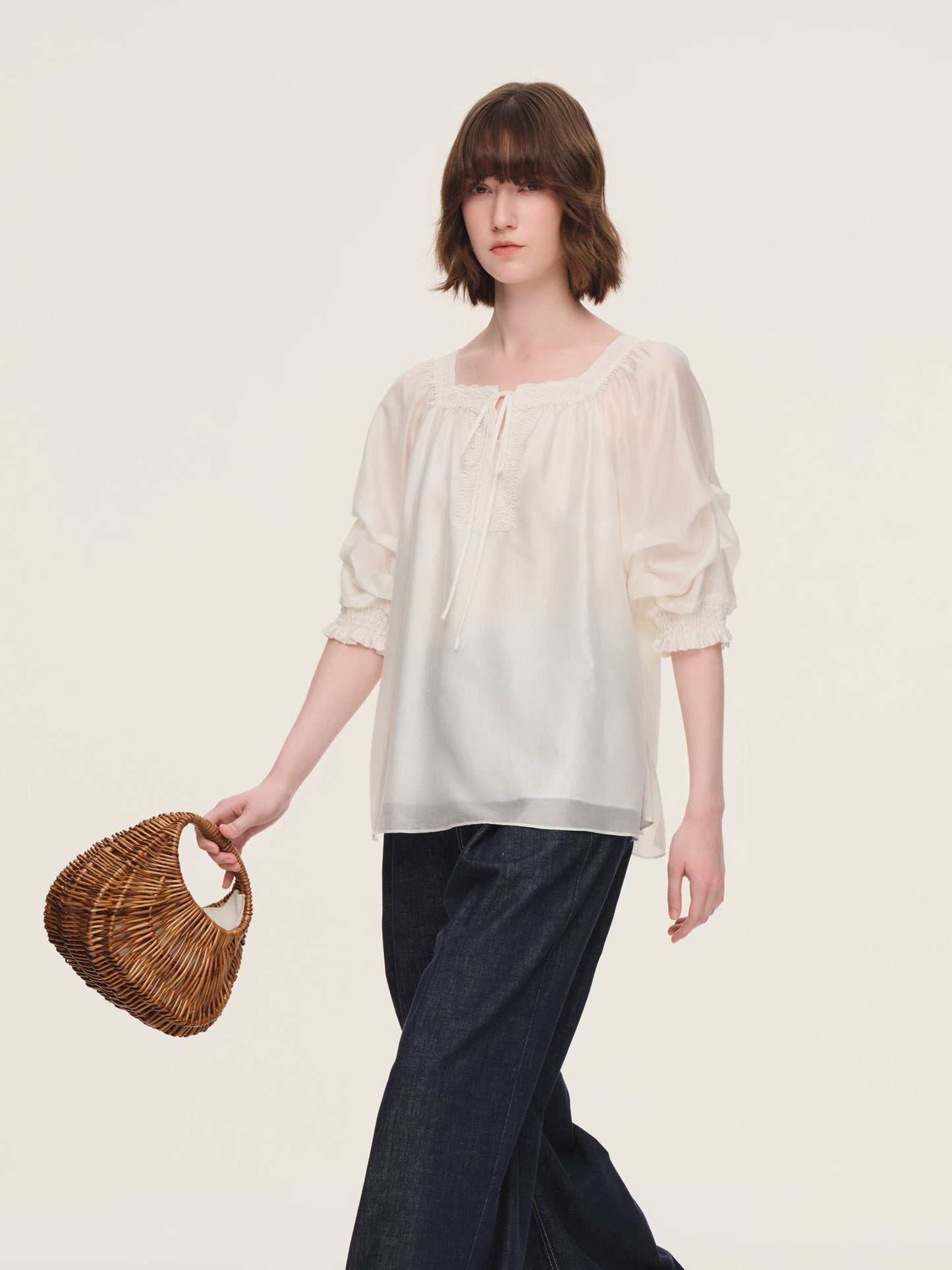 Tencel Blend Embroidered Square Neck Women Blouse