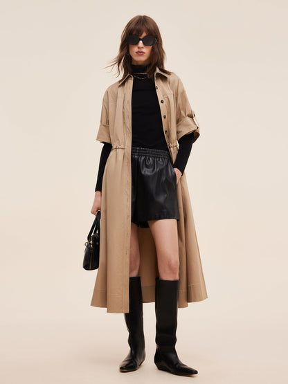 Cotton Drawstring Waist Women Trench Coat