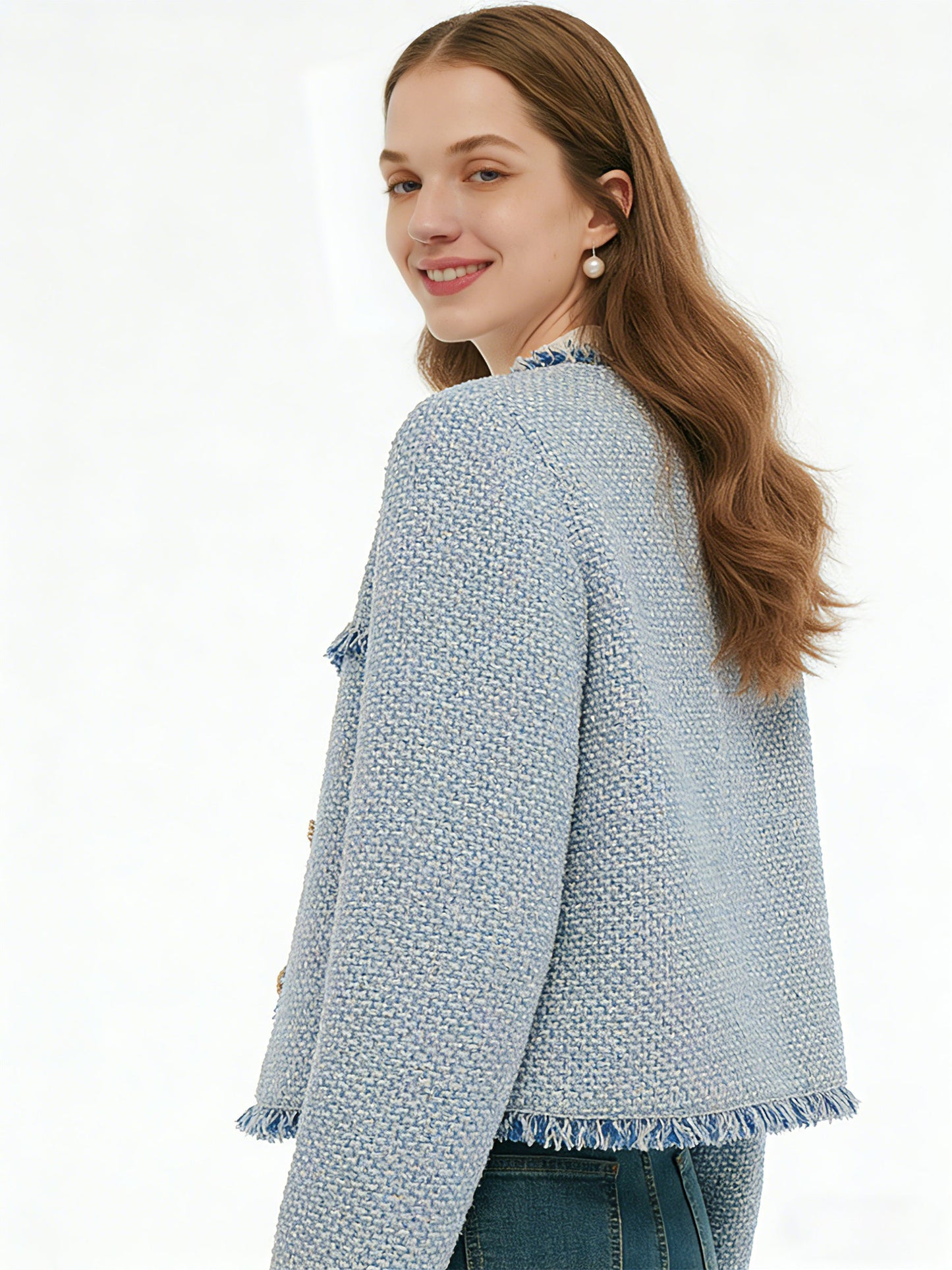 Tweed Fringe Trim Women Jacket