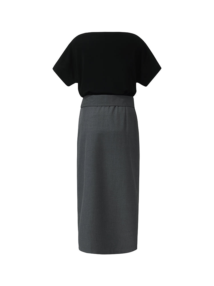 Black Acetate Top And Skirt Two-Piece Set