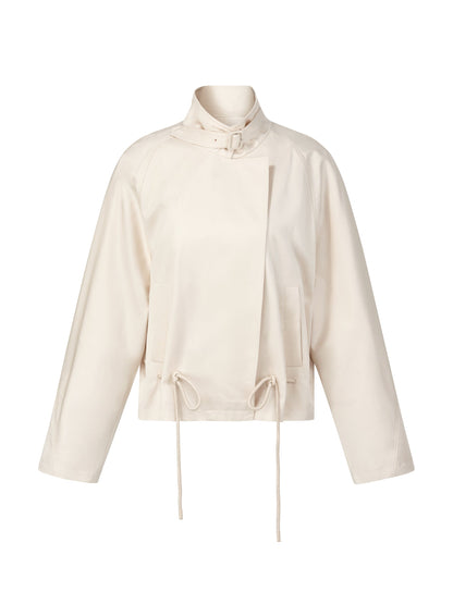 Tencel Blend Drawstring Hem Women Short Trench Coat