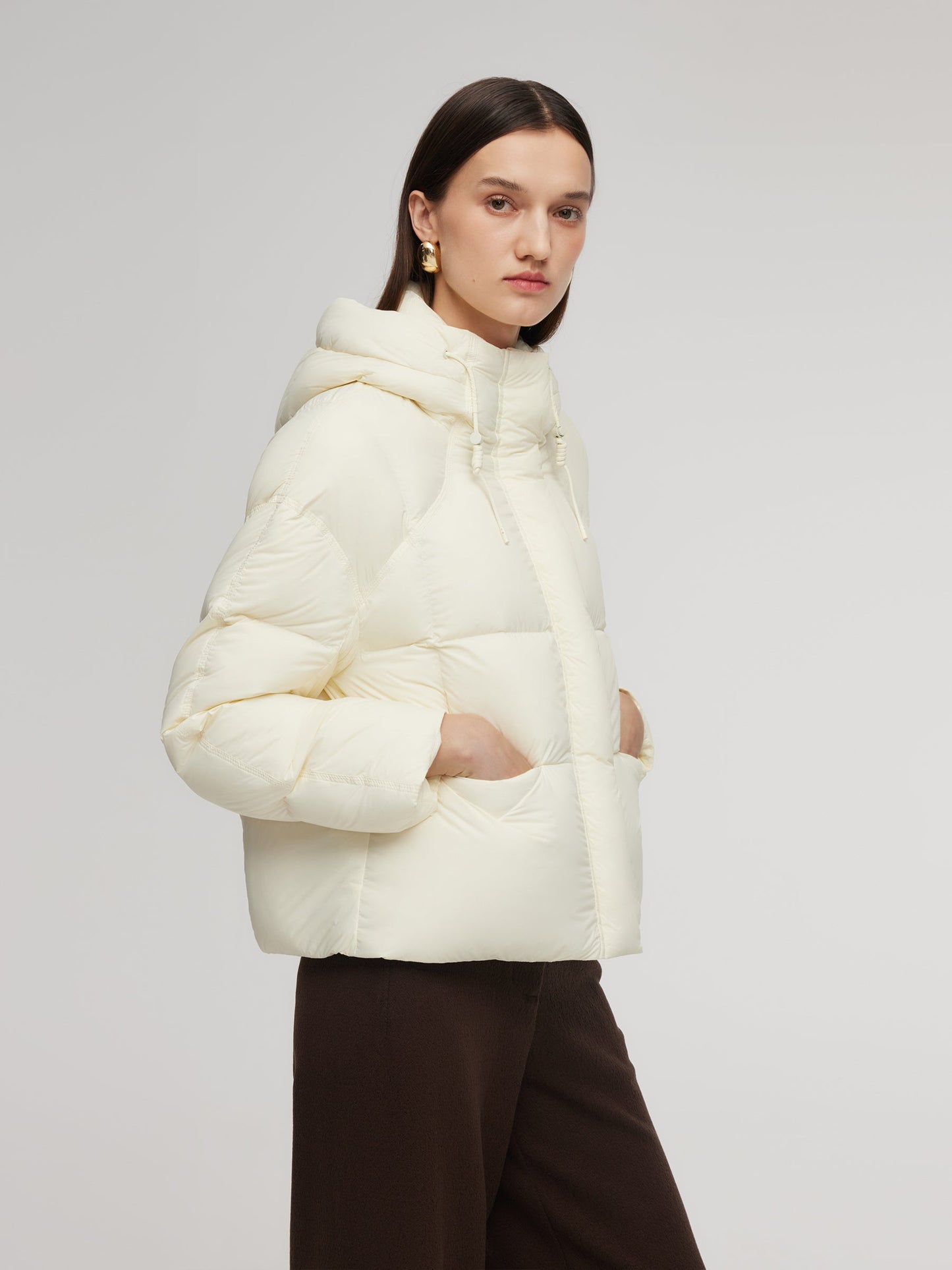 Lightweight Drawstring Hem Hooded Goose Down Jacket