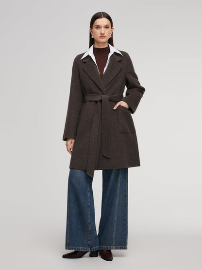 Camel Hair Wool Blend Double-Faced Women Wrap Coat