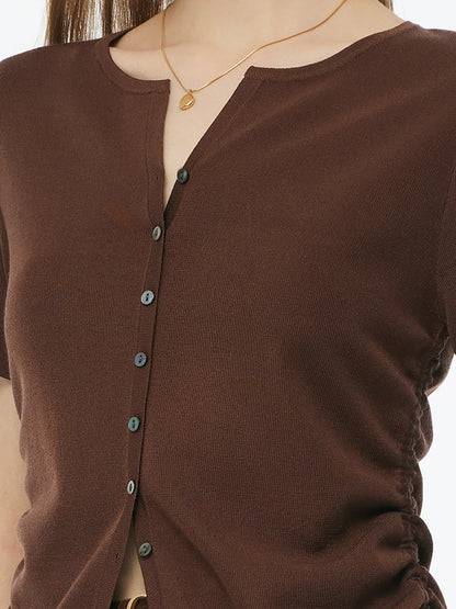 Acetate Tencel Blend Side Drawstring Women Knit Top