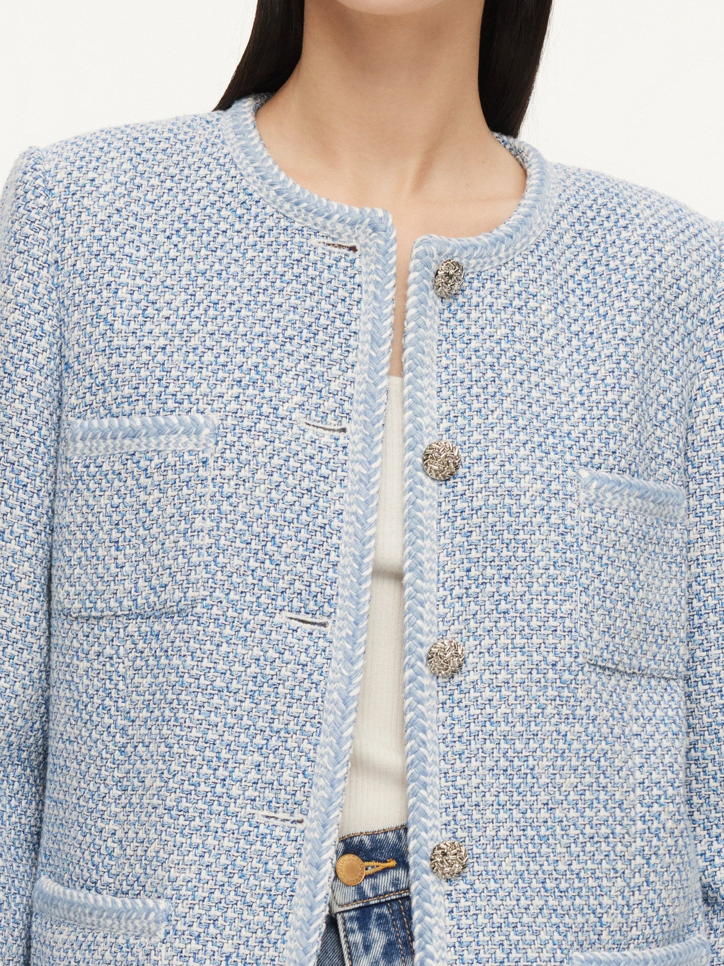 Tweed Single-Breasted Braided Trim Women Jacket