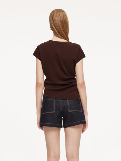 Lyocell Blend Side Drawstring Women Asymmetric Knit Top