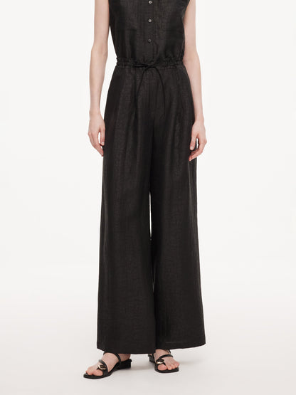 18MM Gambiered Canton Gauze Women Drawstring Waist Wide Leg Pants