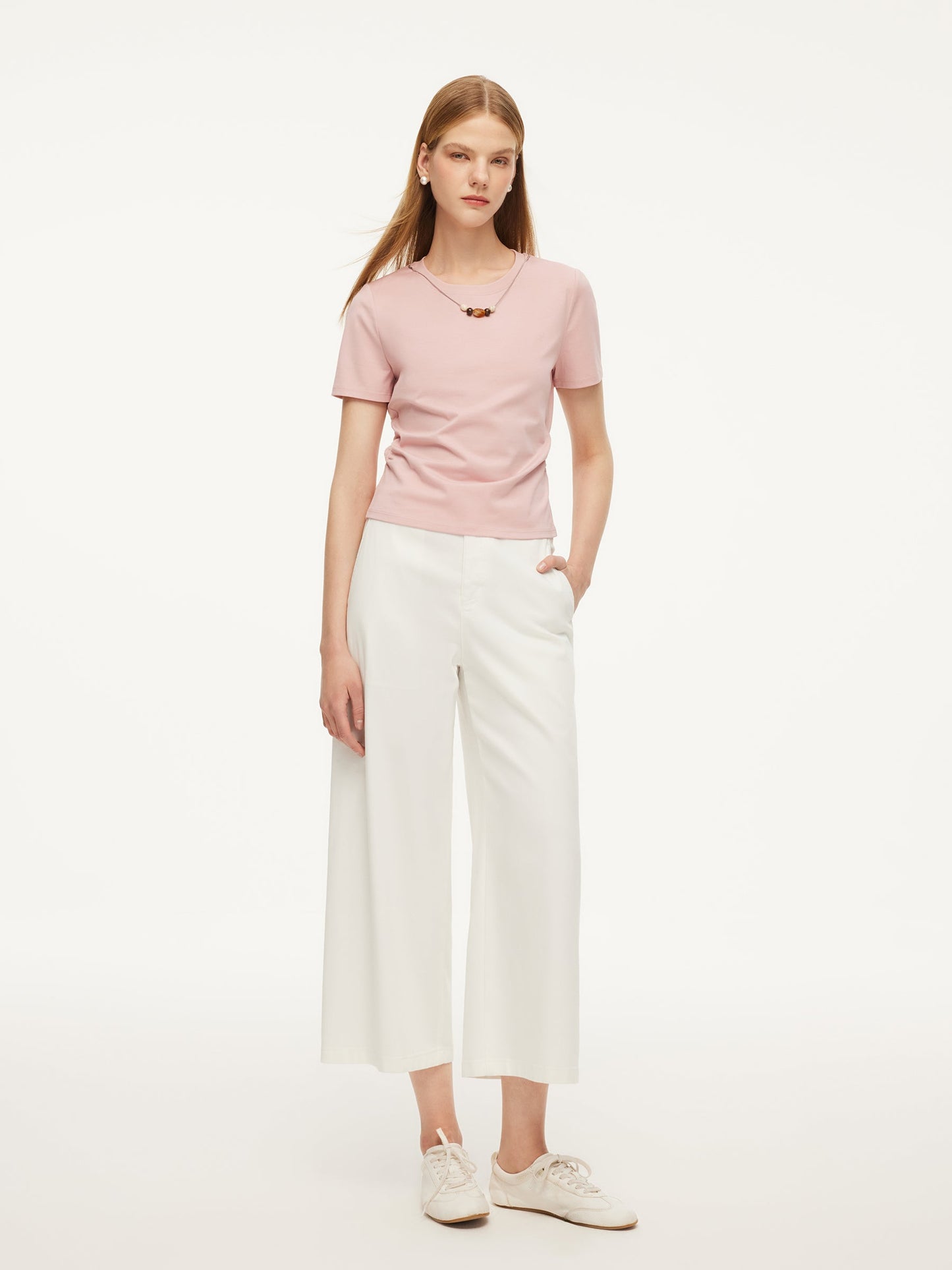Cotton Side Twist Women T-Shirt With Detachable Beaded Chain