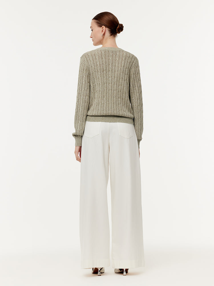 Linen Sequins Openwork Women Knit Cardigan