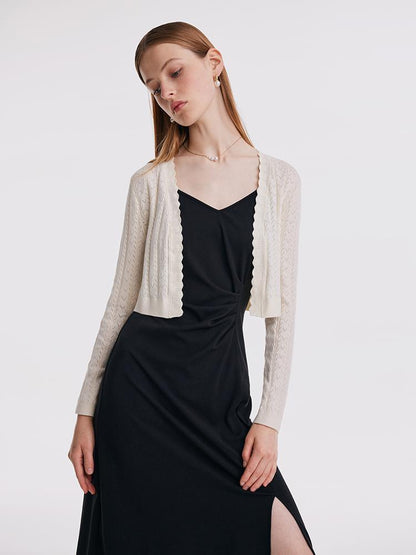 Cardigan And Slip Midi Work Dress Two-Piece Set