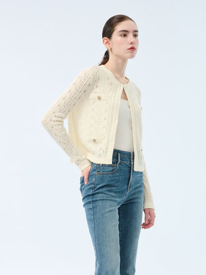100% Wool Open Knit Women Cardigan