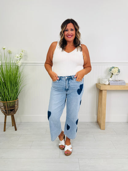 Heart Eyes Tummy Control Cropped Wide Leg Jeans