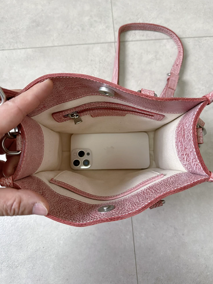 復古霧蠟牛皮手提包