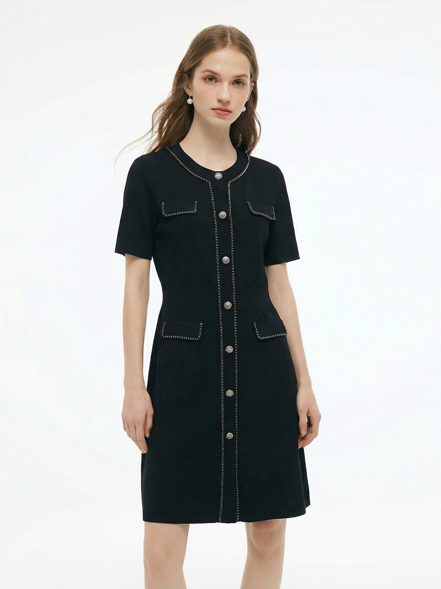 Tencel Blend Round Neck Women Knit Mini Dress