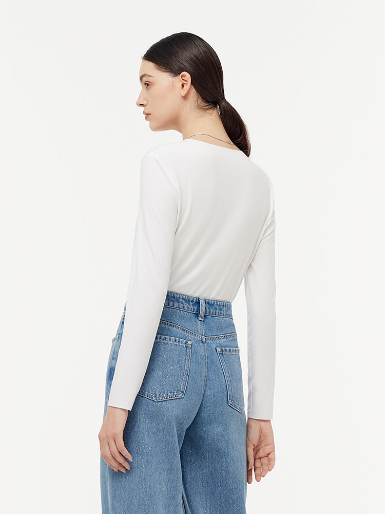 Two-pack (Black & White) Modal V-Neck Long Sleeve Top