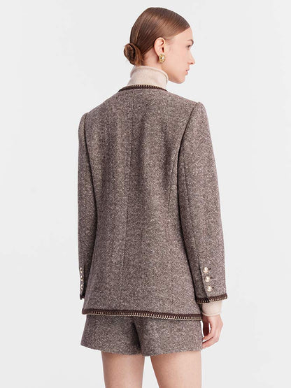Brown Wool Single-Breasted Women Jacket