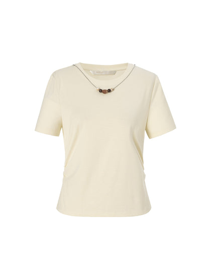 Cotton Side Twist Women T-Shirt With Detachable Beaded Chain