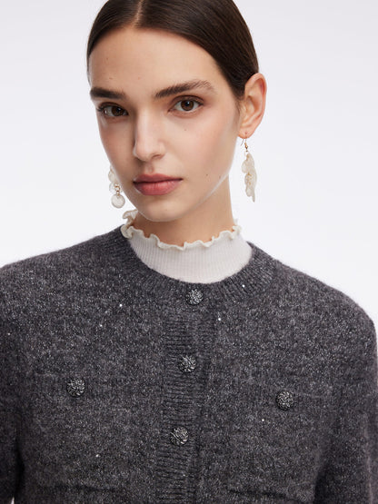 Mohair Wool Blend Sequins Women Cardigan