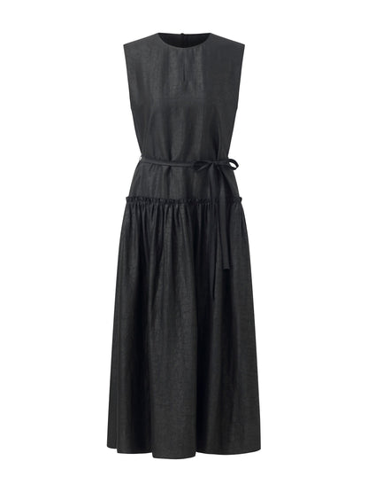 18MM Xiang Yun Silk Sleeveless Women Self-Tie Belt Maxi Dress