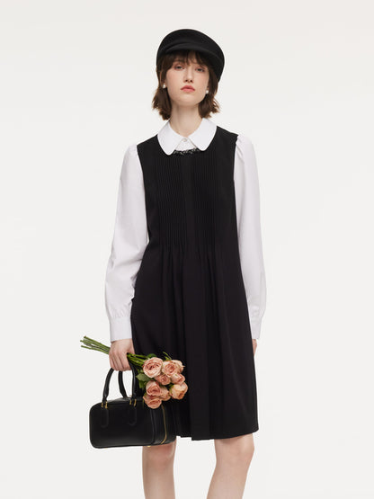 Patchwork Faux-Layered Women Midi Dress
