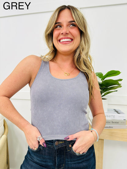 Seamless Reversible Stonewashed Ribbed Tank Top in Multiple Colors