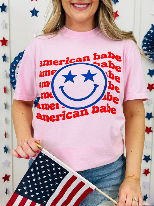 American Babe Smiley Face Graphic Tee