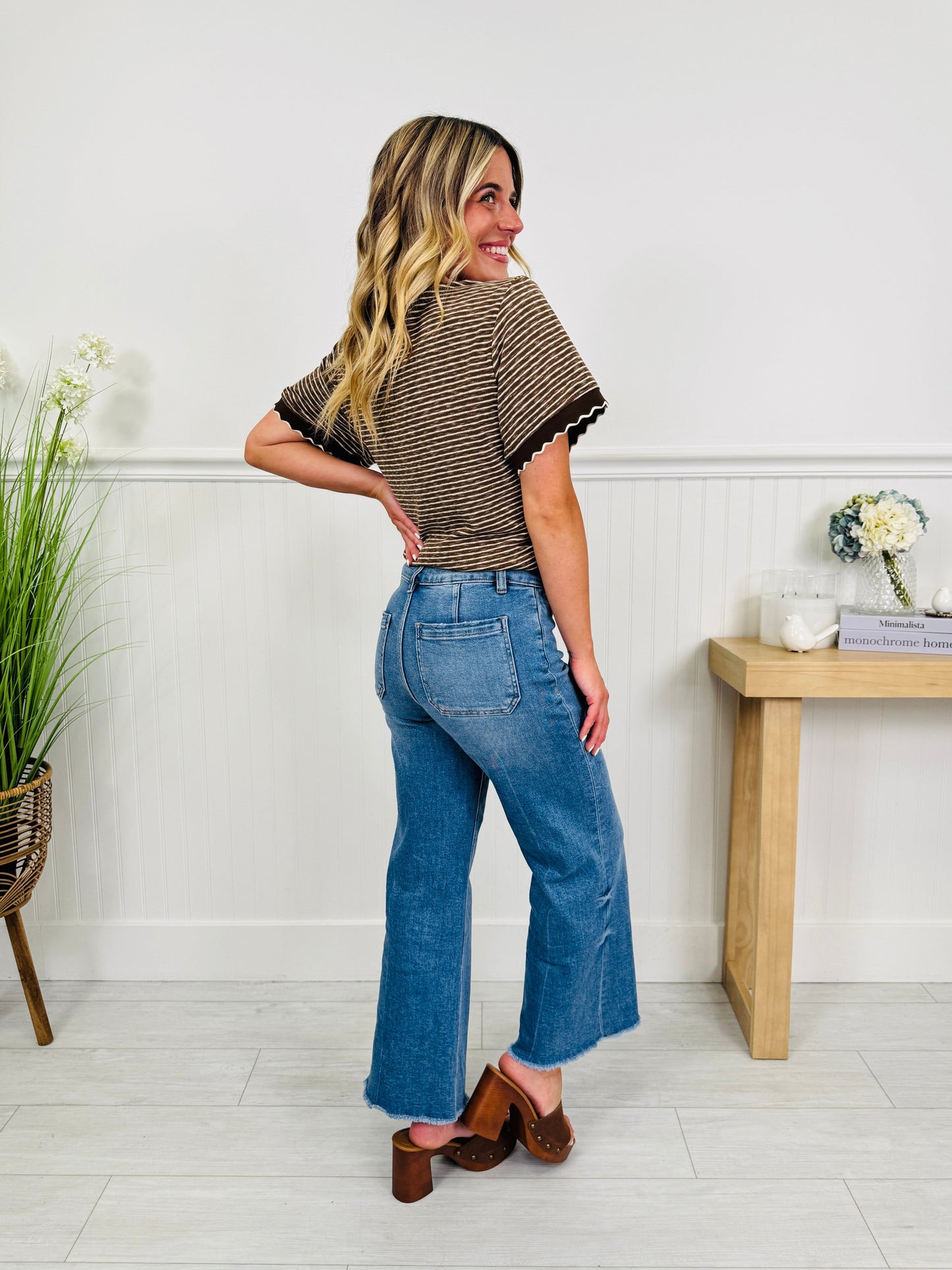 Double Check Tummy Control Wide Leg Cropped Jeans