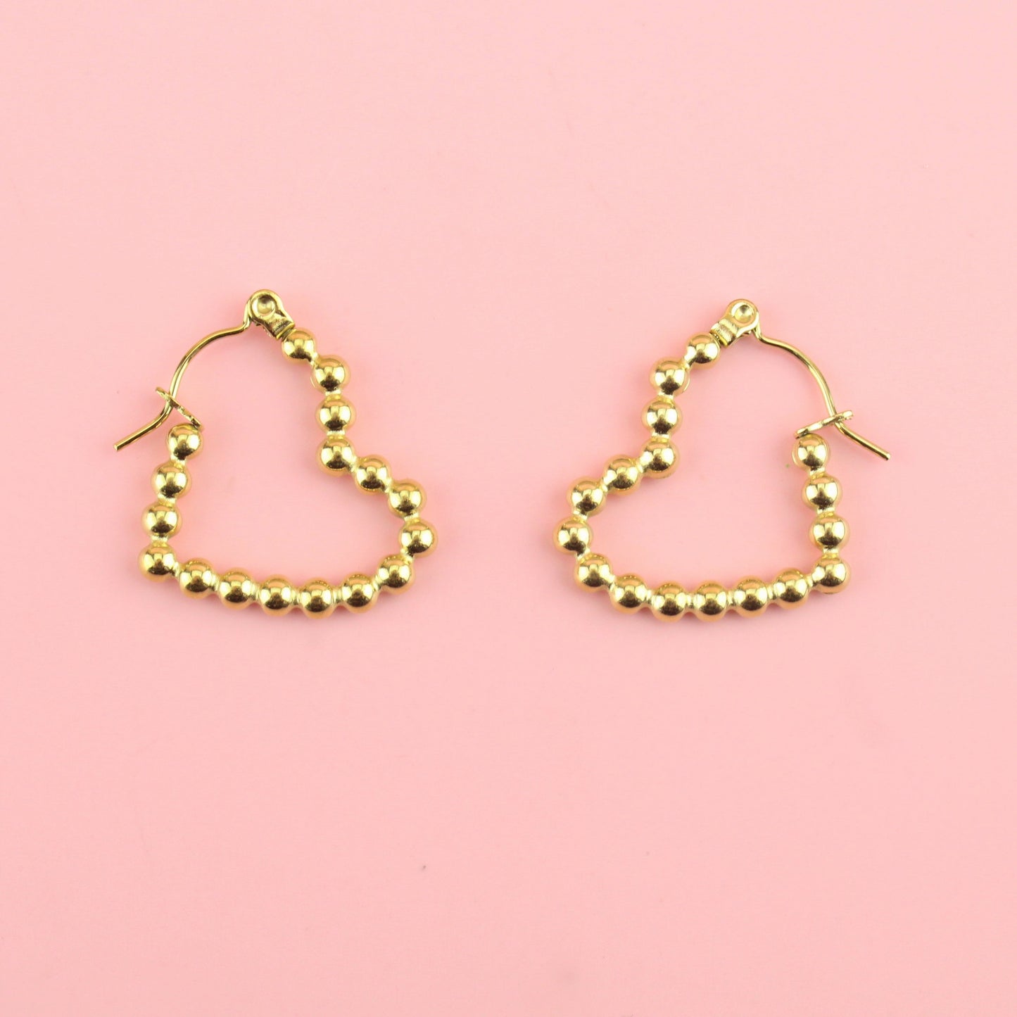 Beaded Heart Hoop Earrings (Gold Plated)