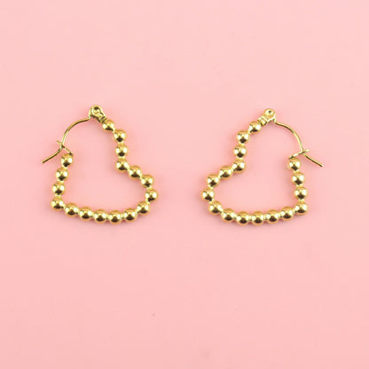 Beaded Heart Hoop Earrings (Gold Plated)