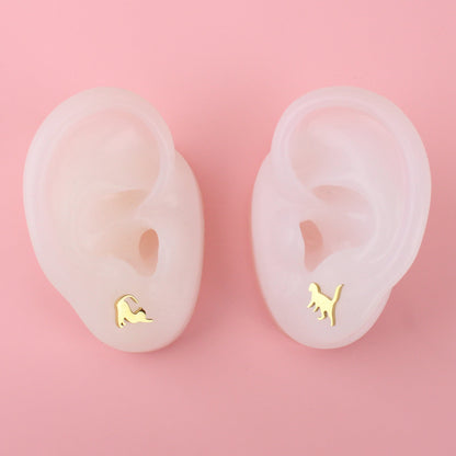 Big Stretch Cat Stud Earrings (Gold Plated)