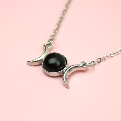 Black Agate Moon Necklace