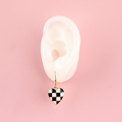 Black & White Heart Checkerboard Earrings