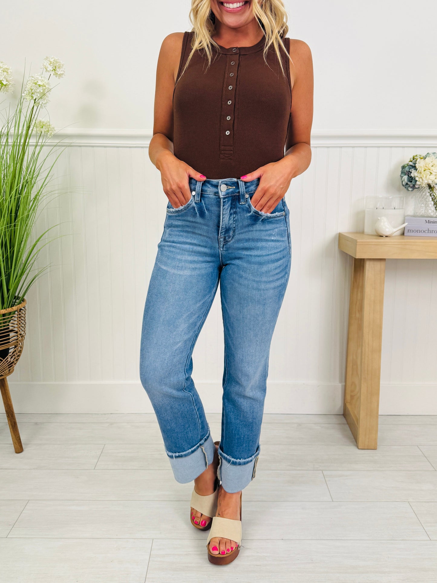 Show Up In Style Tummy Control Cropped Straight Jeans