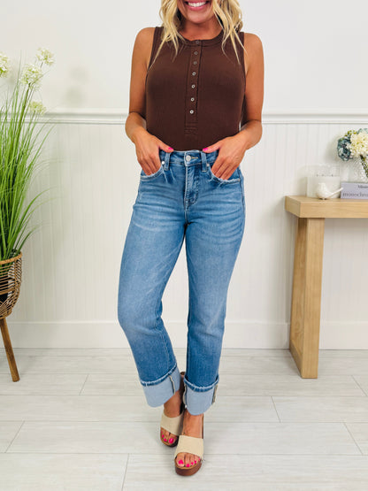 Show Up In Style Tummy Control Cropped Straight Jeans