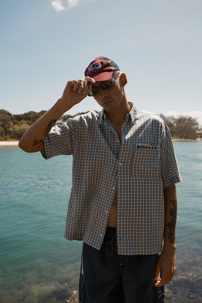 AFENDS Mens Evans - Short Sleeve Shirt - Overcast Check