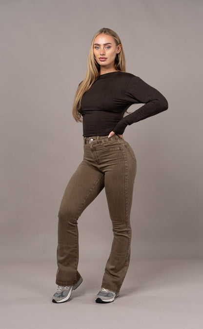 Womens Pastel Flared Fitjeans - Brown