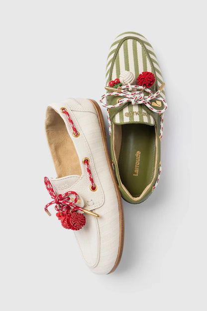 Cyprus Boat Shoe Ivory Striped Canva