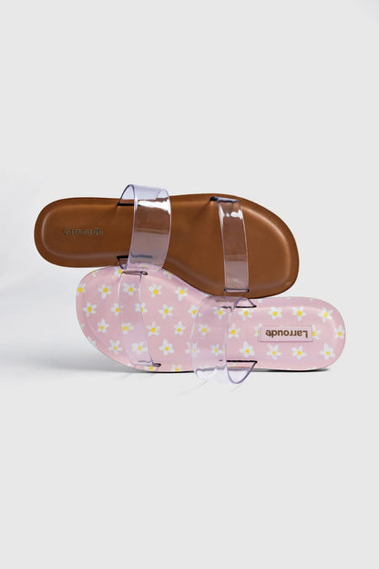 Gabe Flat In Clear Vinyl and Caramel Leather