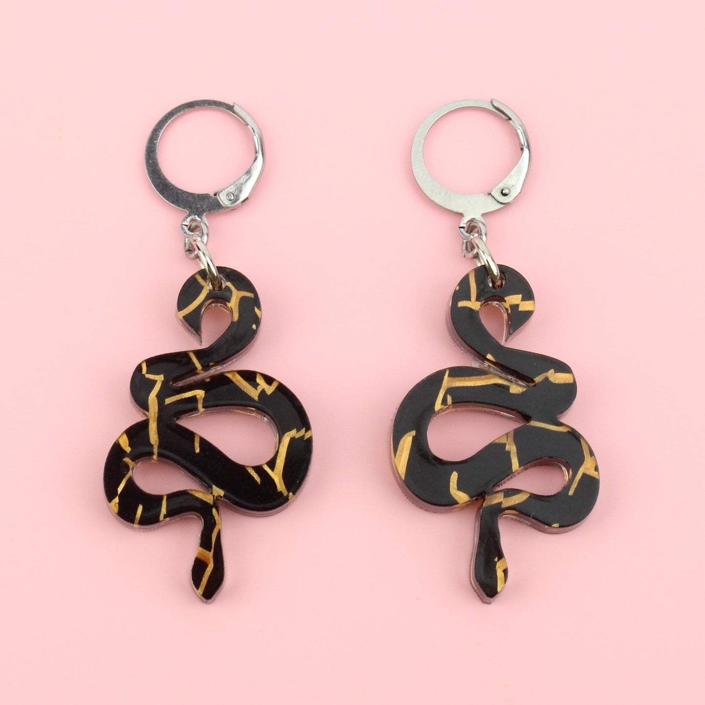 Black & Gold Snake Earrings