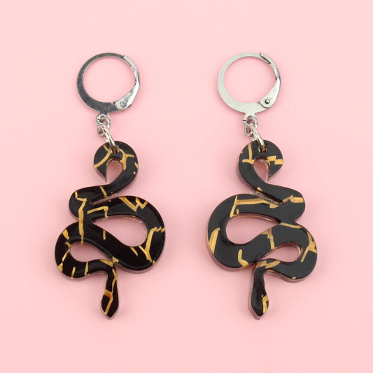 Black & Gold Snake Earrings