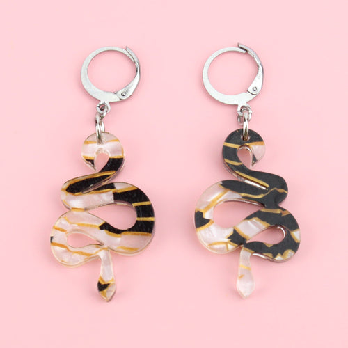 Black, White & Gold Snake Earrings