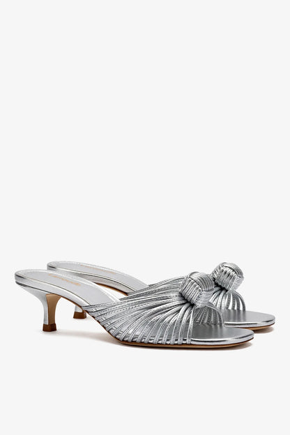 Valerie Mule In Silver Metallic Leather