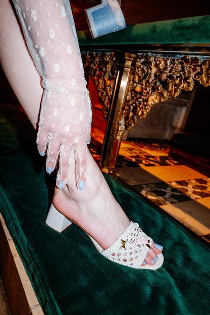 Larroudé x Tanner Fletcher: Rose Garden Trellis Sandal Ivory Leather