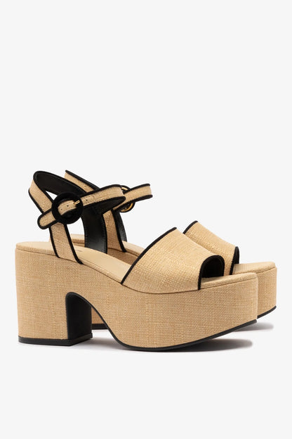 Miso Sandal In Beige Raffia and Black Trimming