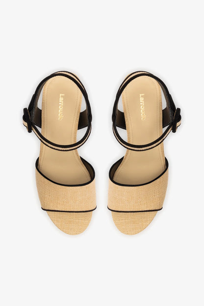 Miso Sandal In Beige Raffia and Black Trimming