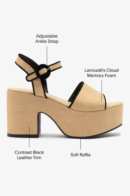 Miso Sandal In Beige Raffia and Black Trimming